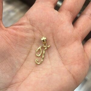 Real 10K Yellow Gold T initial Pendant Charm 1” inch